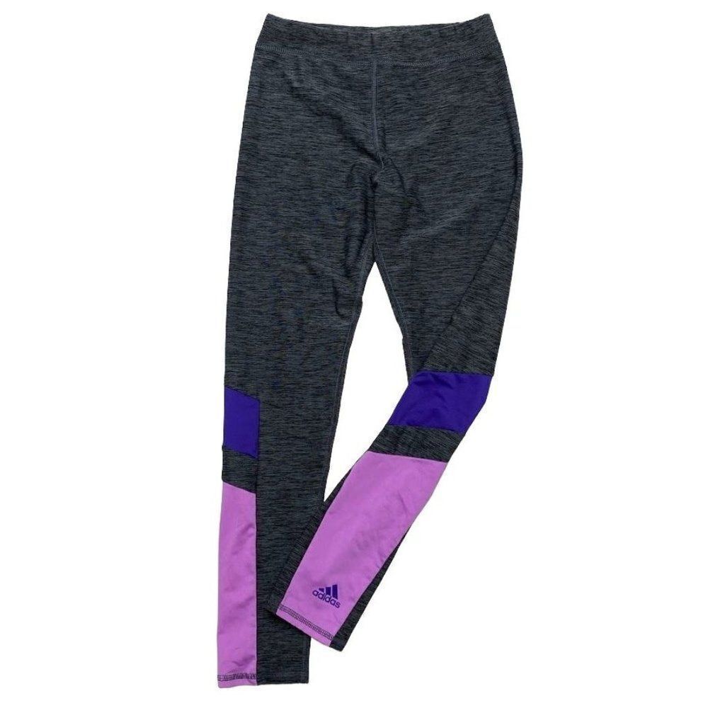 Girls Adidas Gray Purple Climalite Athletic Leggings Sz Medium 10/12‎